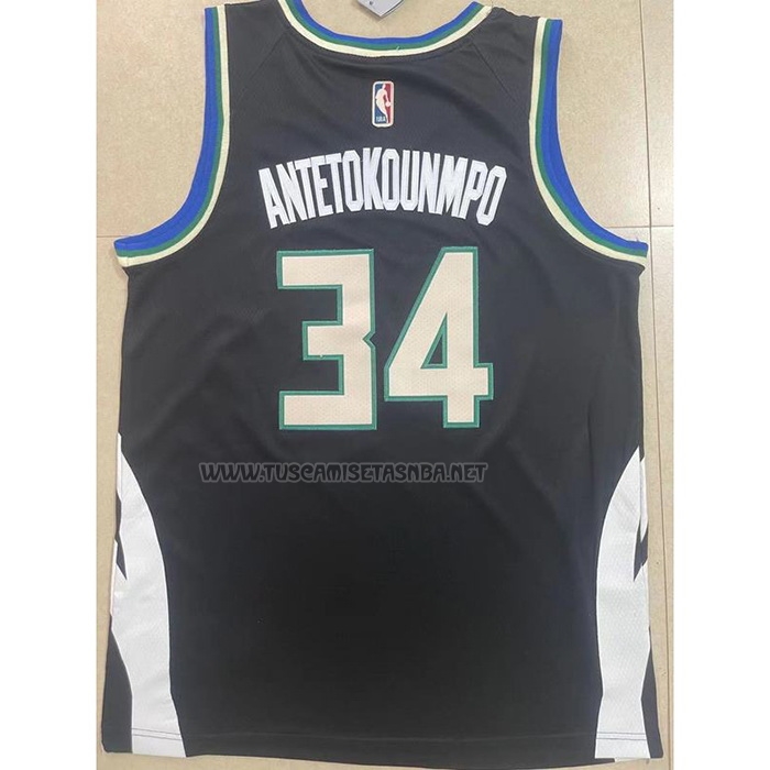 Camiseta Giannis Antetokounmpo NO 34 Milwaukee Bucks Statement 2022-23 Negro